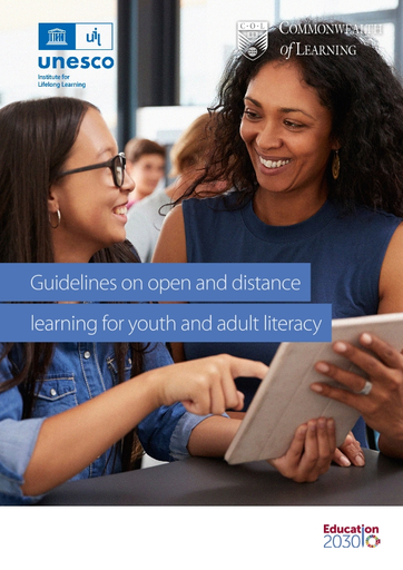 Guidelines on open and distance learning for youth and adult literacy Cover