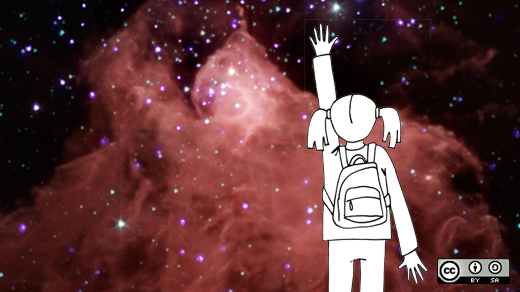Back profile of girl reaching for the stars
