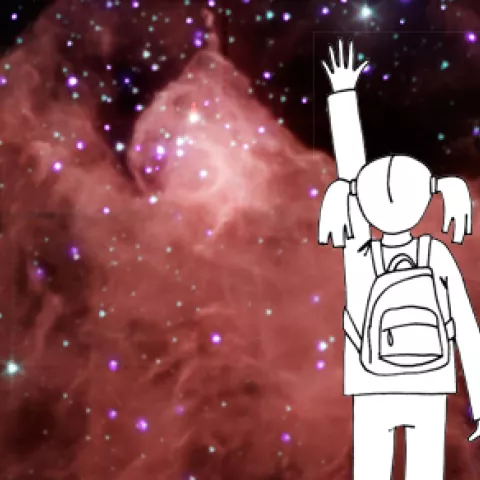 Back profile of girl reaching for the stars